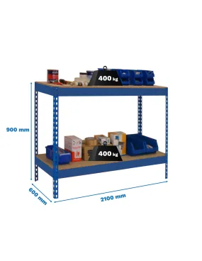 Etagère basse banc de travail SIMONWORK BASIC 2 902160-2 BLEU/BOIS - 900x2100x600 400Kg - SIMONRACK
