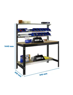Etagère basse banc de travail SIMONWORK BT1 900 ANTRACITE/BOIS - 1445x910x610 400Kg - SIMONRACK