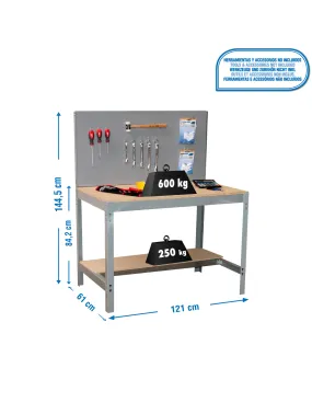Etagère basse banc de travail SIMONWORK BT2 1200 GRIS/BOIS - 1445x1210x610 600Kg - SIMONRACK