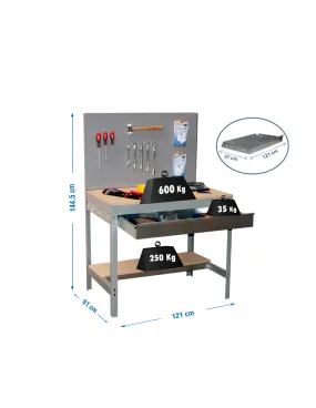 Etagère basse banc de travail SIMONWORK BT2 BOX 1200 GRIS/BOIS - 1445x1210x610 600Kg - SIMONRACK