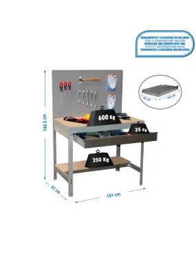 Etagère basse banc de travail SIMONWORK BT2 BOX 1500 GRIS/BOIS - 1445x1510x610 600Kg - SIMONRACK